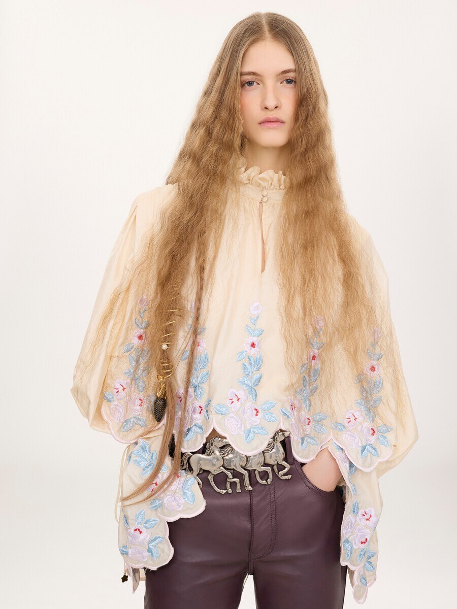 High-neck puff-sleeve top in technical taffeta - 6
