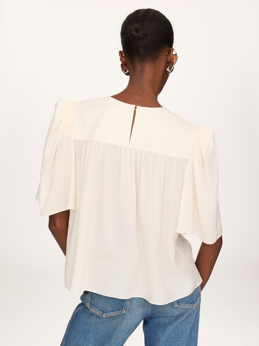 Top col rond fronc&eacute; en soie jacquard - 5