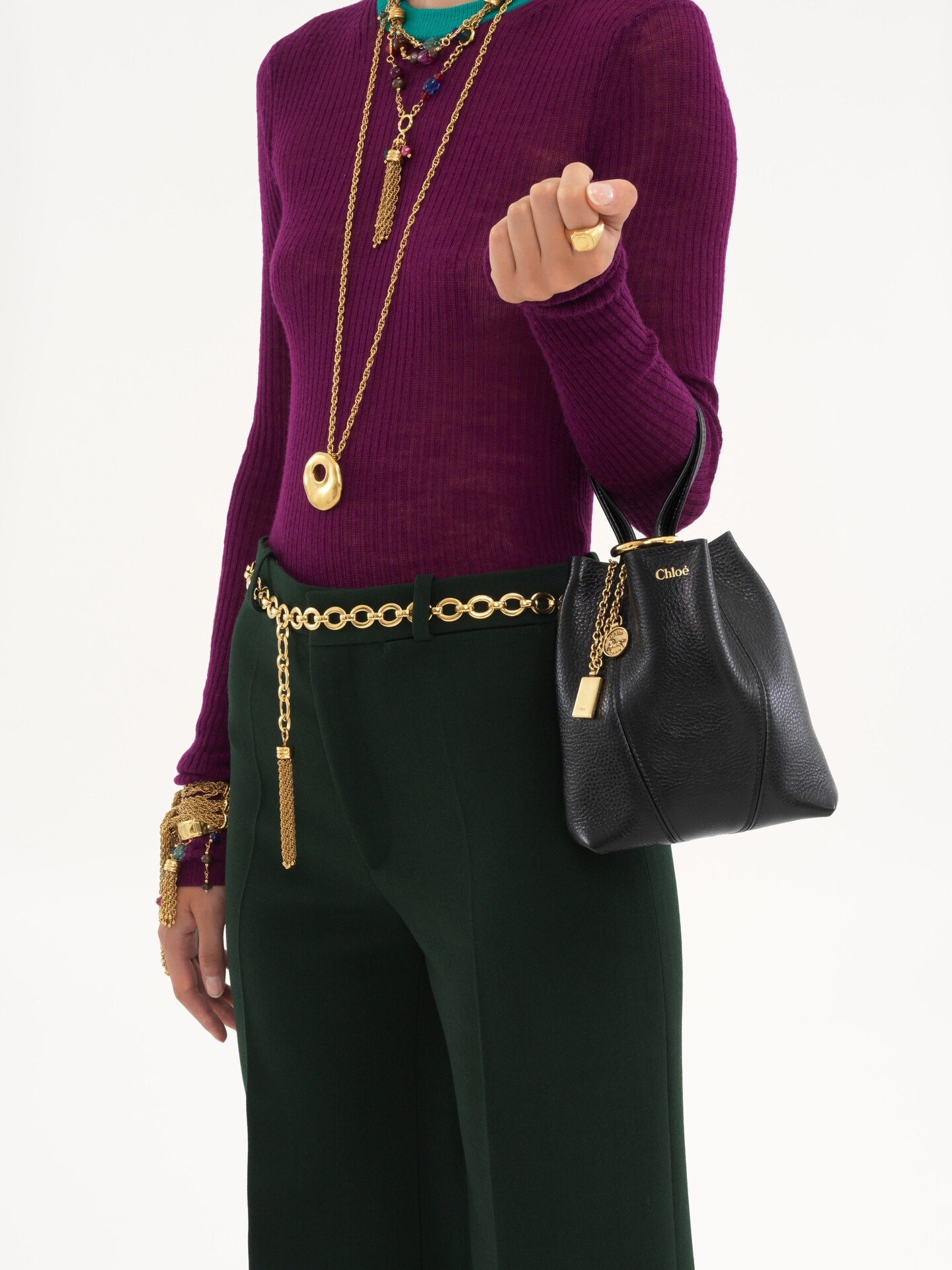 Bolso tote peque&ntilde;o Chlo&eacute; Spin de cuero granulado - 3