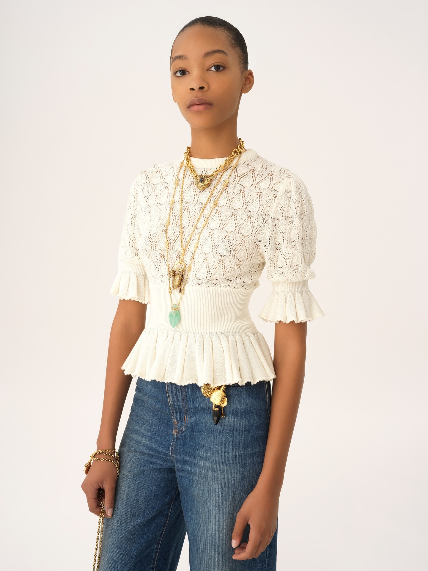 Short-sleeve ruffled sweater in a wool-mix knit - 4