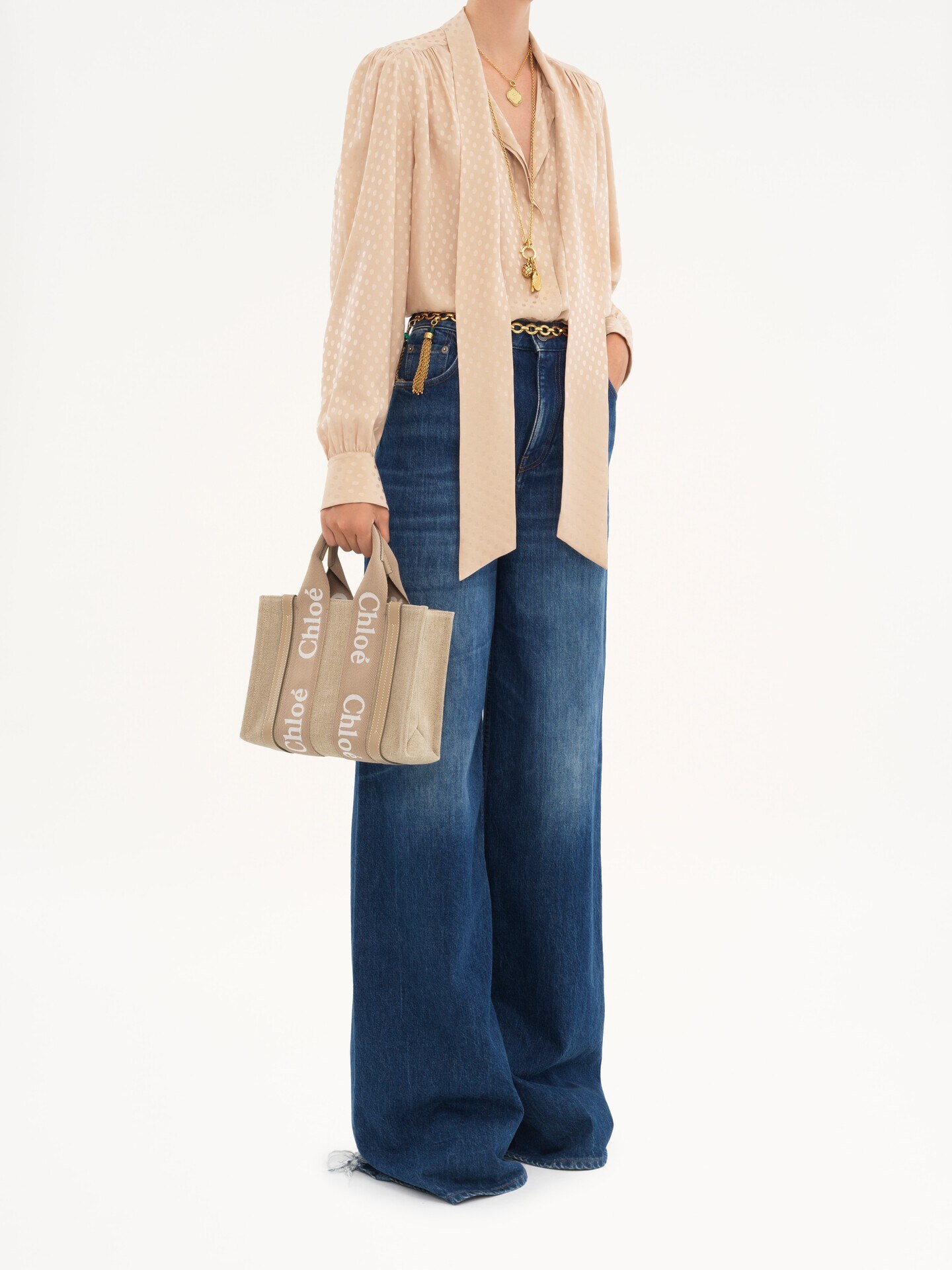 Chloe クロエ リネン製WOODYスモールトートバッグ ブラウン リネン製Woodyスモールトートバッグ Boyish Brown - Chloé