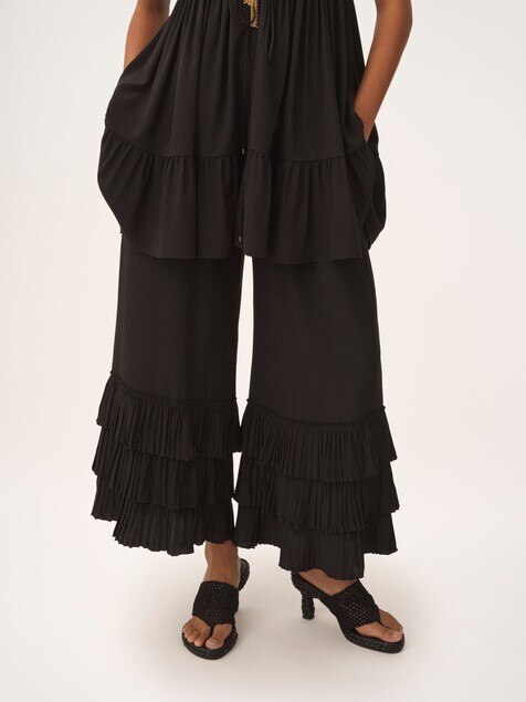 Fluid wide-leg pants in cr&ecirc;pe de chine