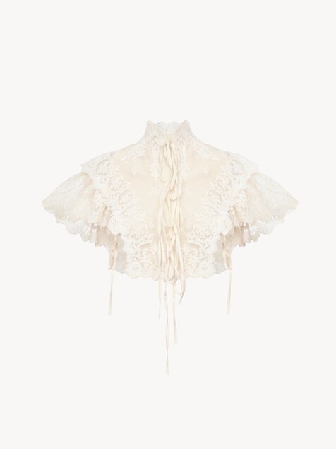 High-neck cropped top in cotton tulle & lace