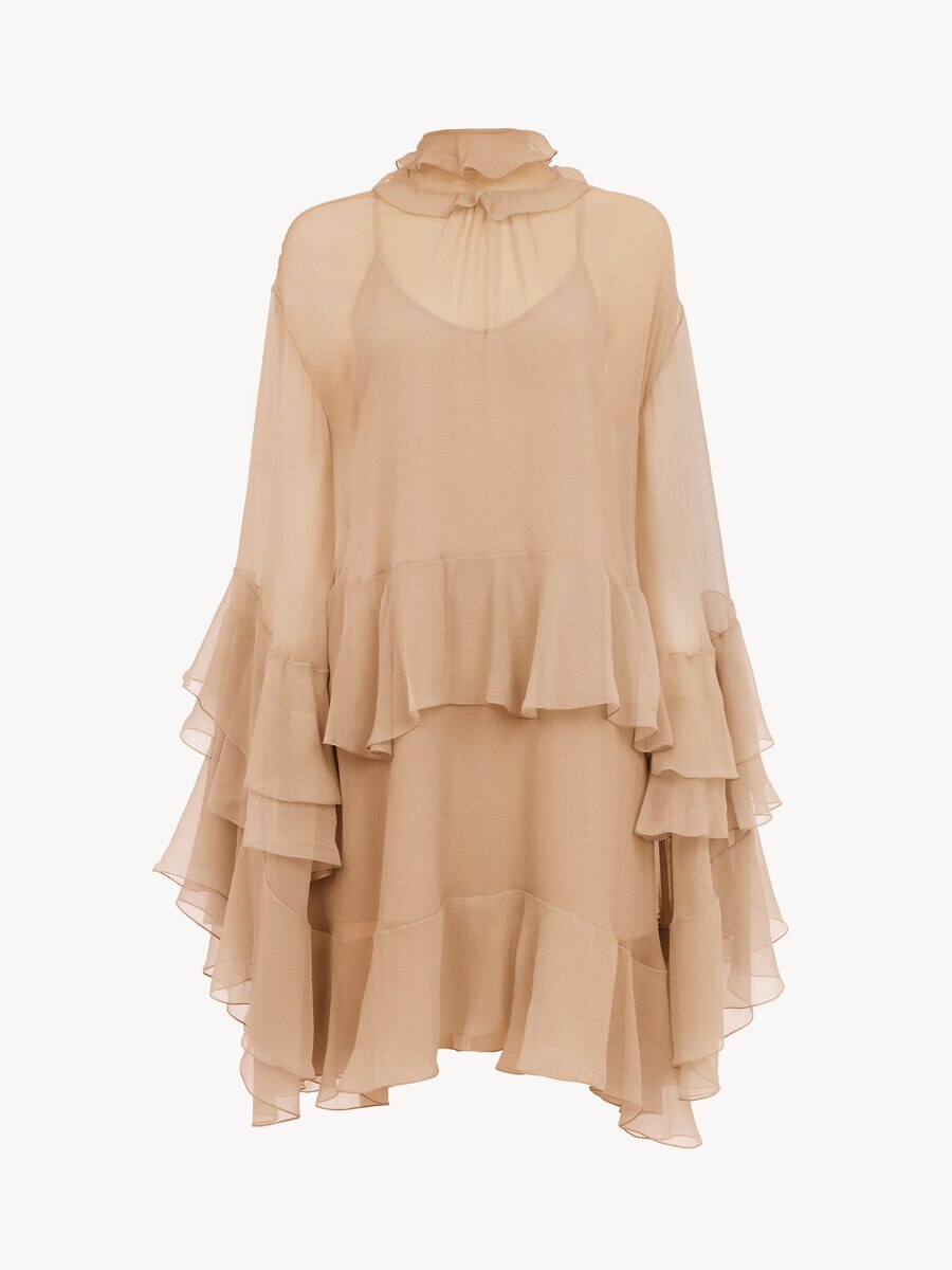 Mini ruffled dress in silk mousseline - 1
