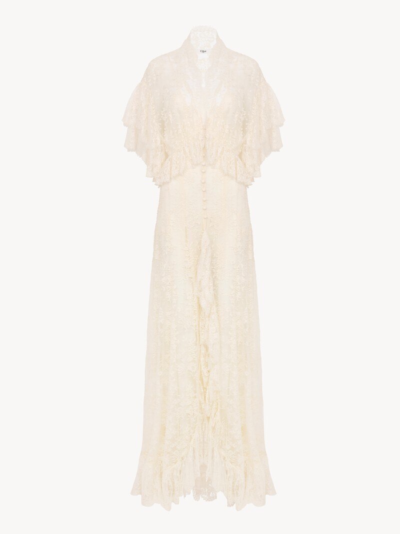 Long ruffled dress in lace by Chloé