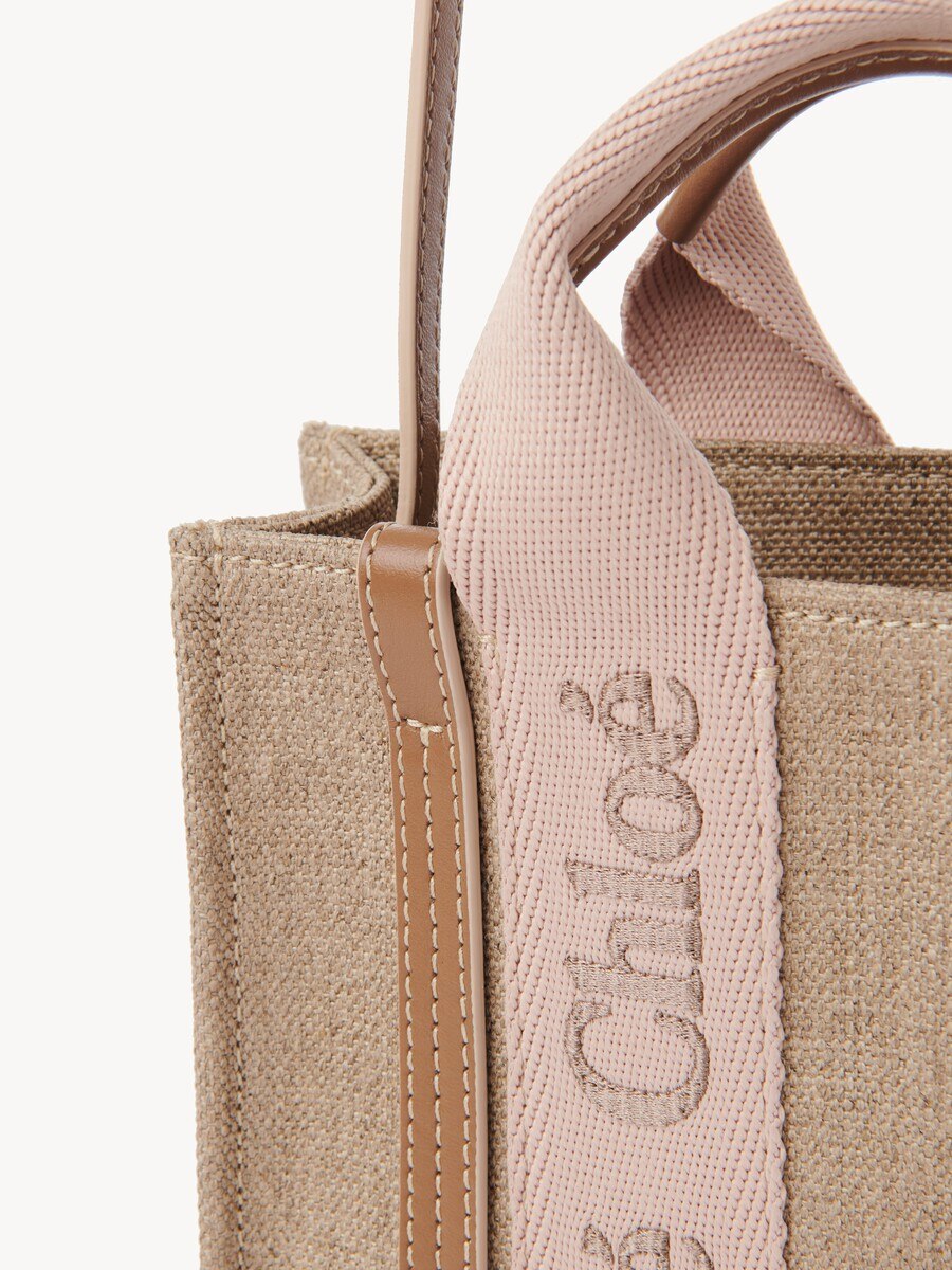 Mini Woody tote bag in linen - 7