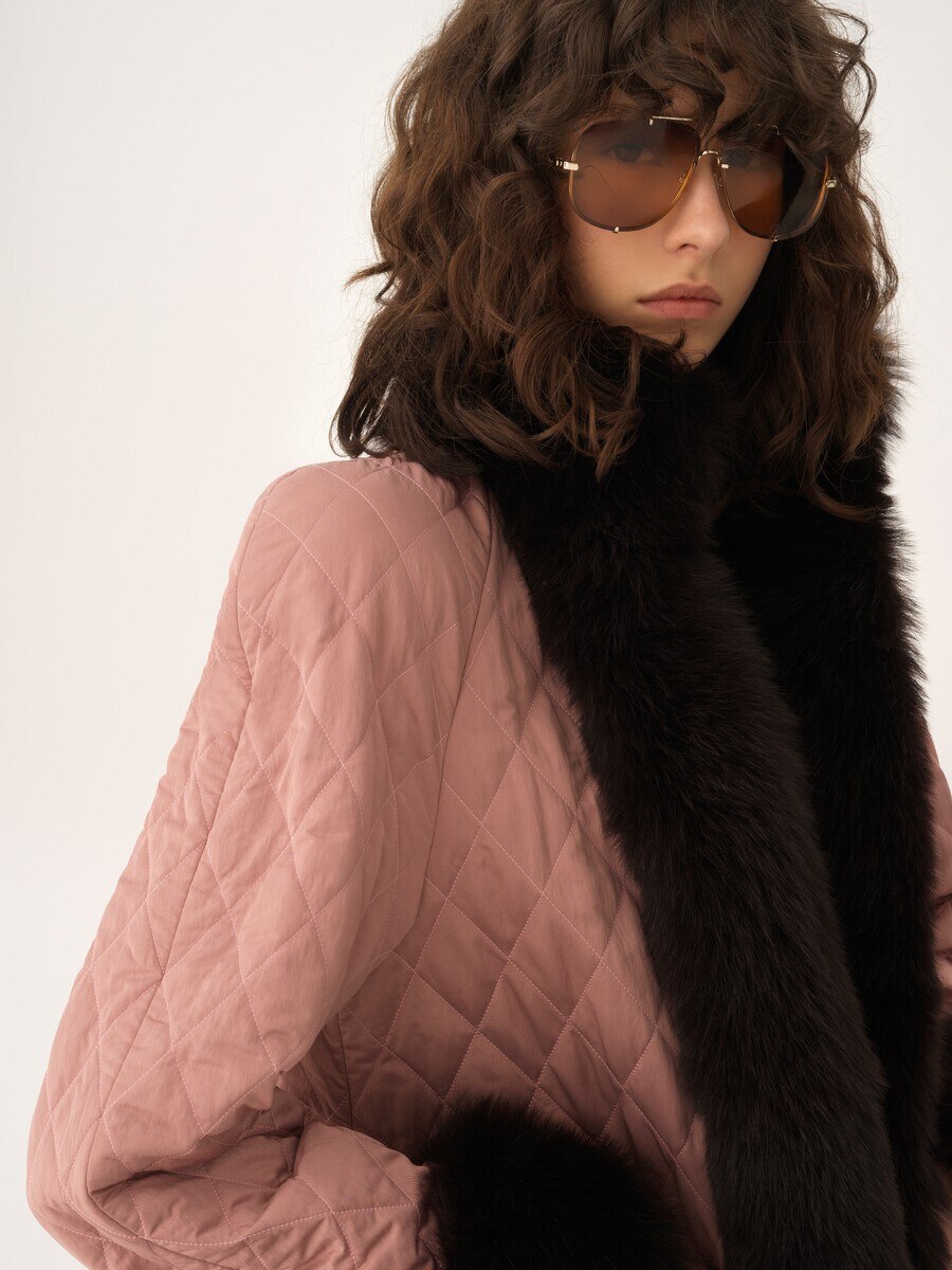 Long hybrid coat in technical satin - 8