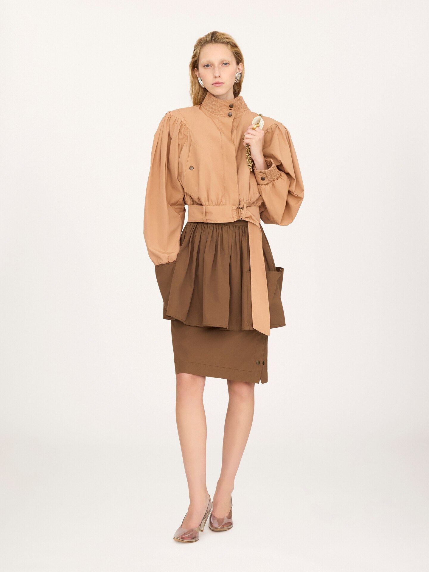 Chaqueta cropped fruncida de popelina de algod&oacute;n - 3