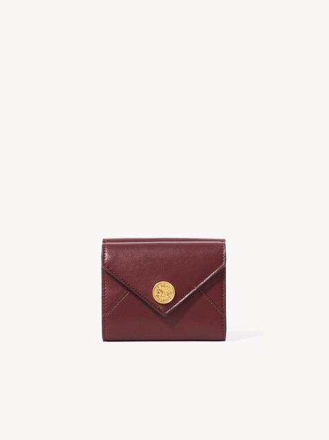 Petit portefeuille &agrave; trois volets Envelope en cuir lisse et cuir velours