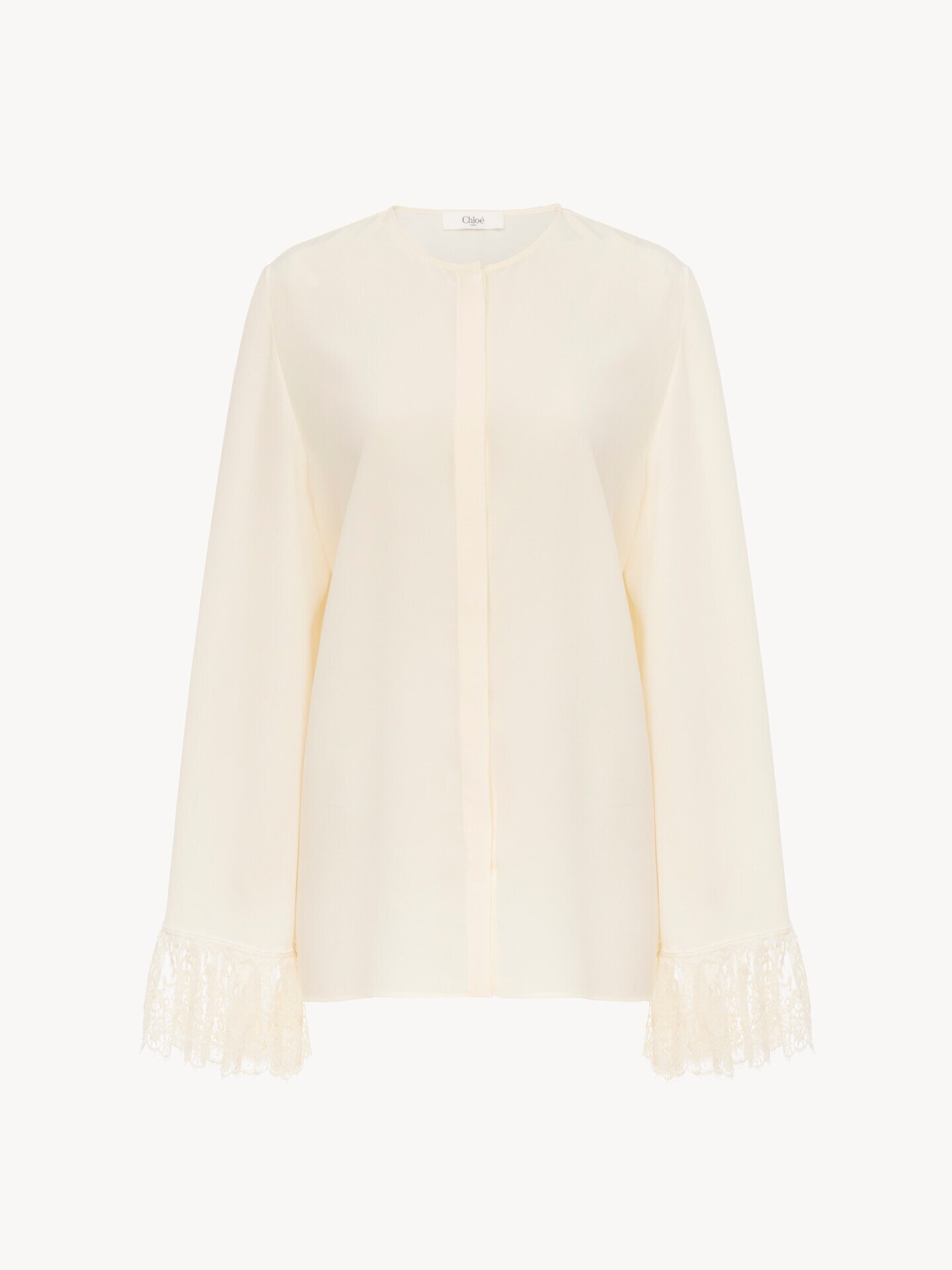 Collarless fluid blouse in cr&ecirc;pe de chine - 2