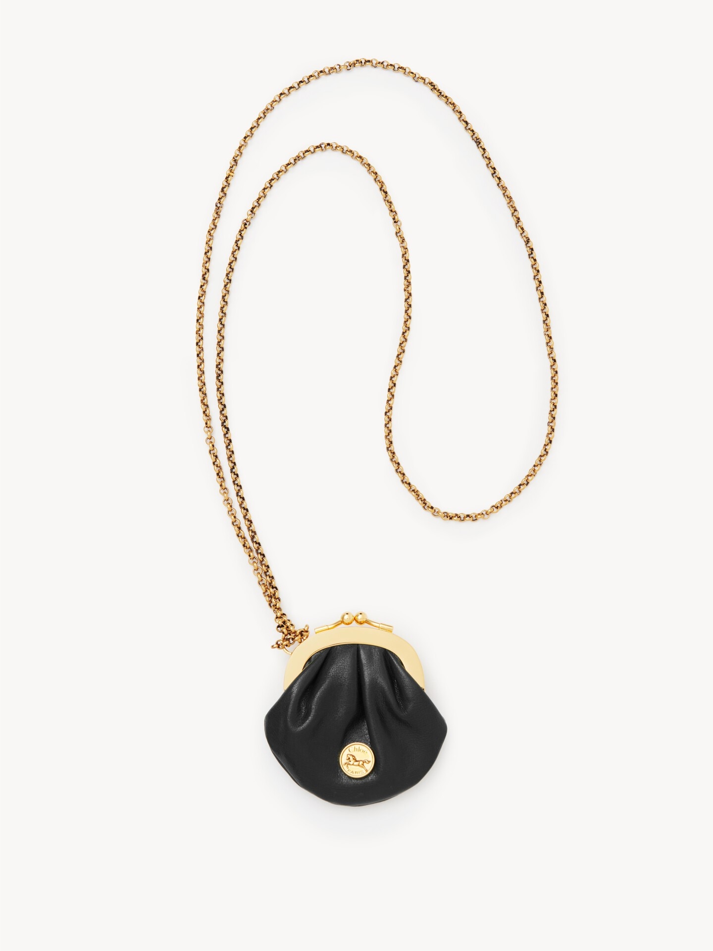 Micro Horse Medal coin purse necklace in grained leather - 1