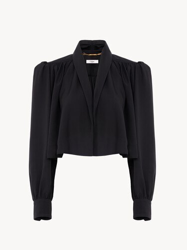 Veste courte fronc&eacute;e en faille de viscose lav&eacute;e - 2