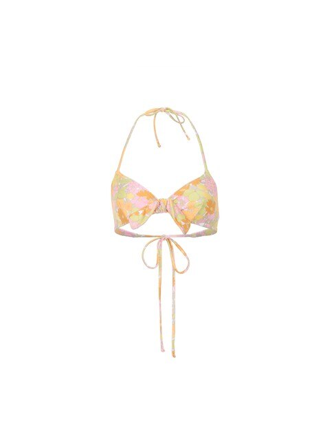 Top de bikini con estampado floral decolorado por el sol