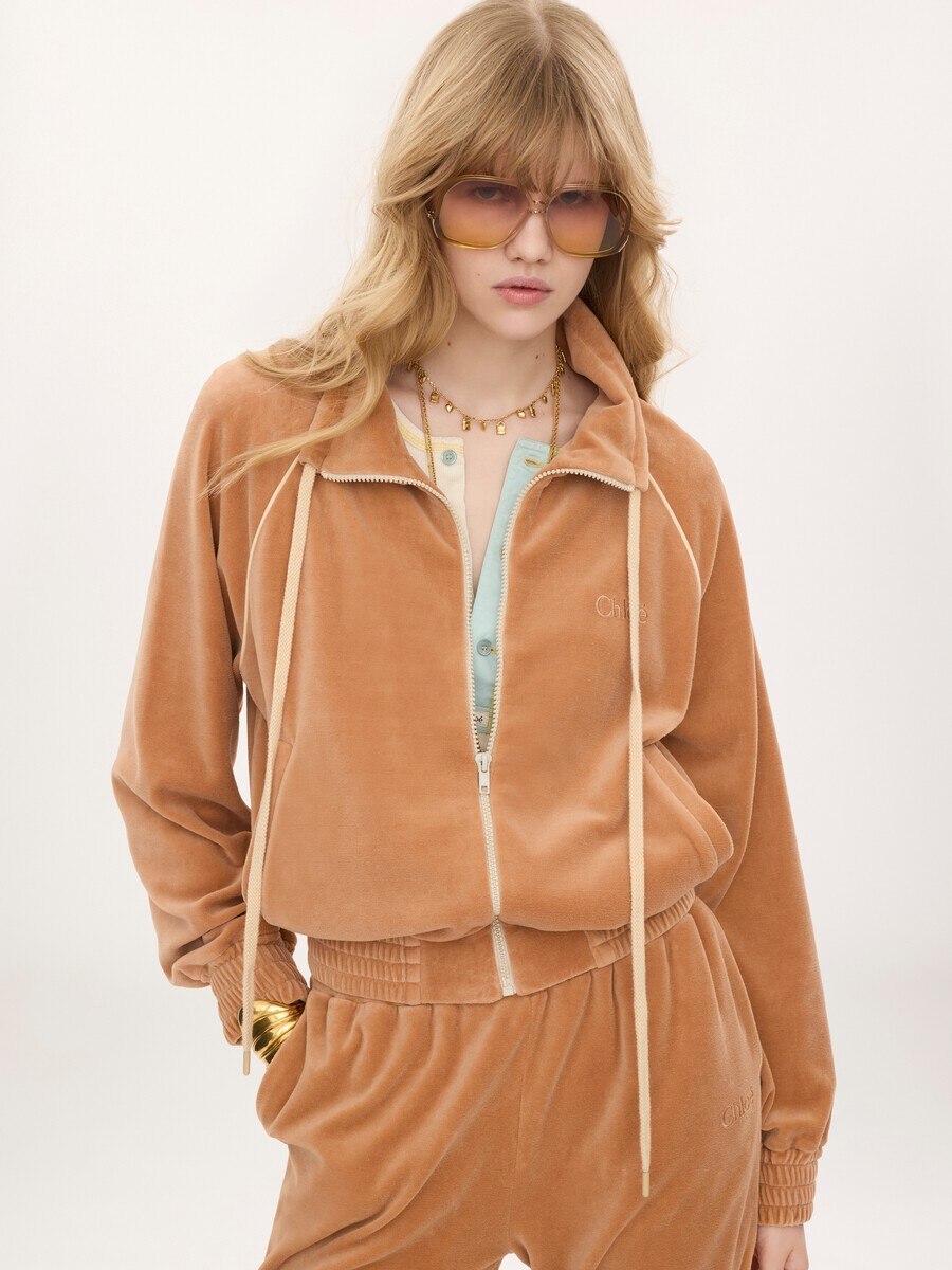 High-neck logo tracksuit jacket in velvet - 4