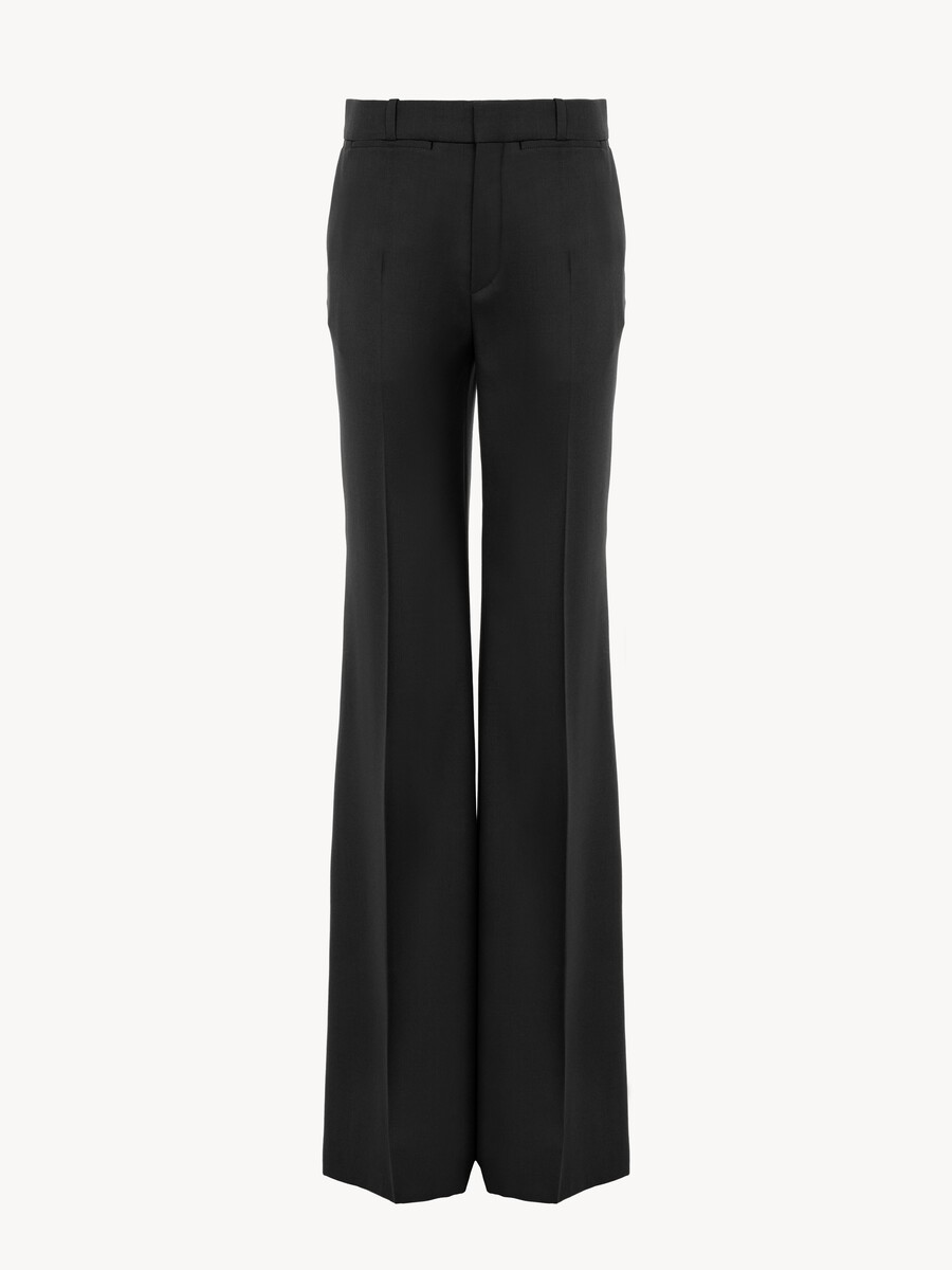 High-rise flared pants in wool grain de poudre - 2
