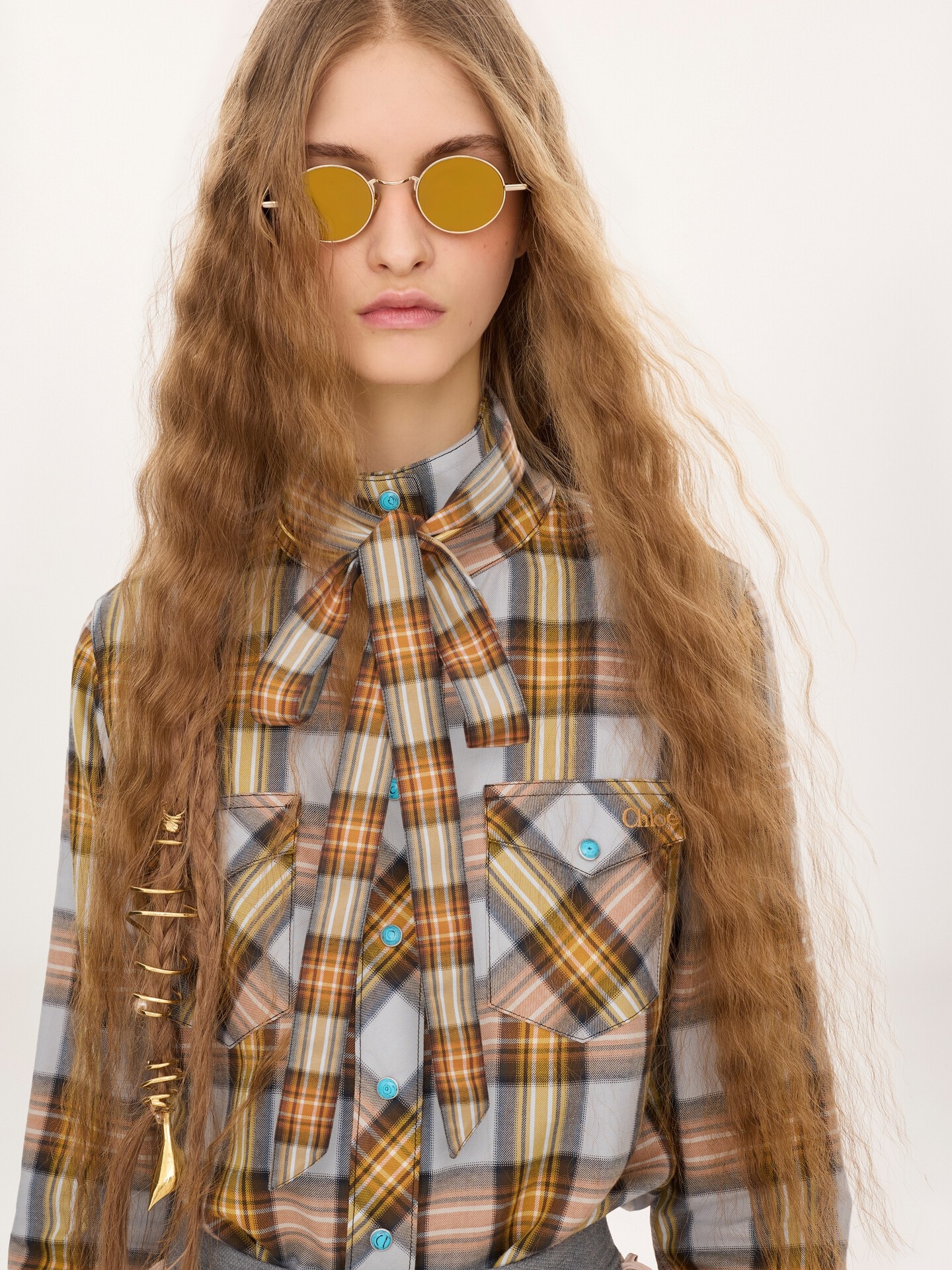 Lavalli&egrave;re shirt in check cotton & cupro - 5.0
