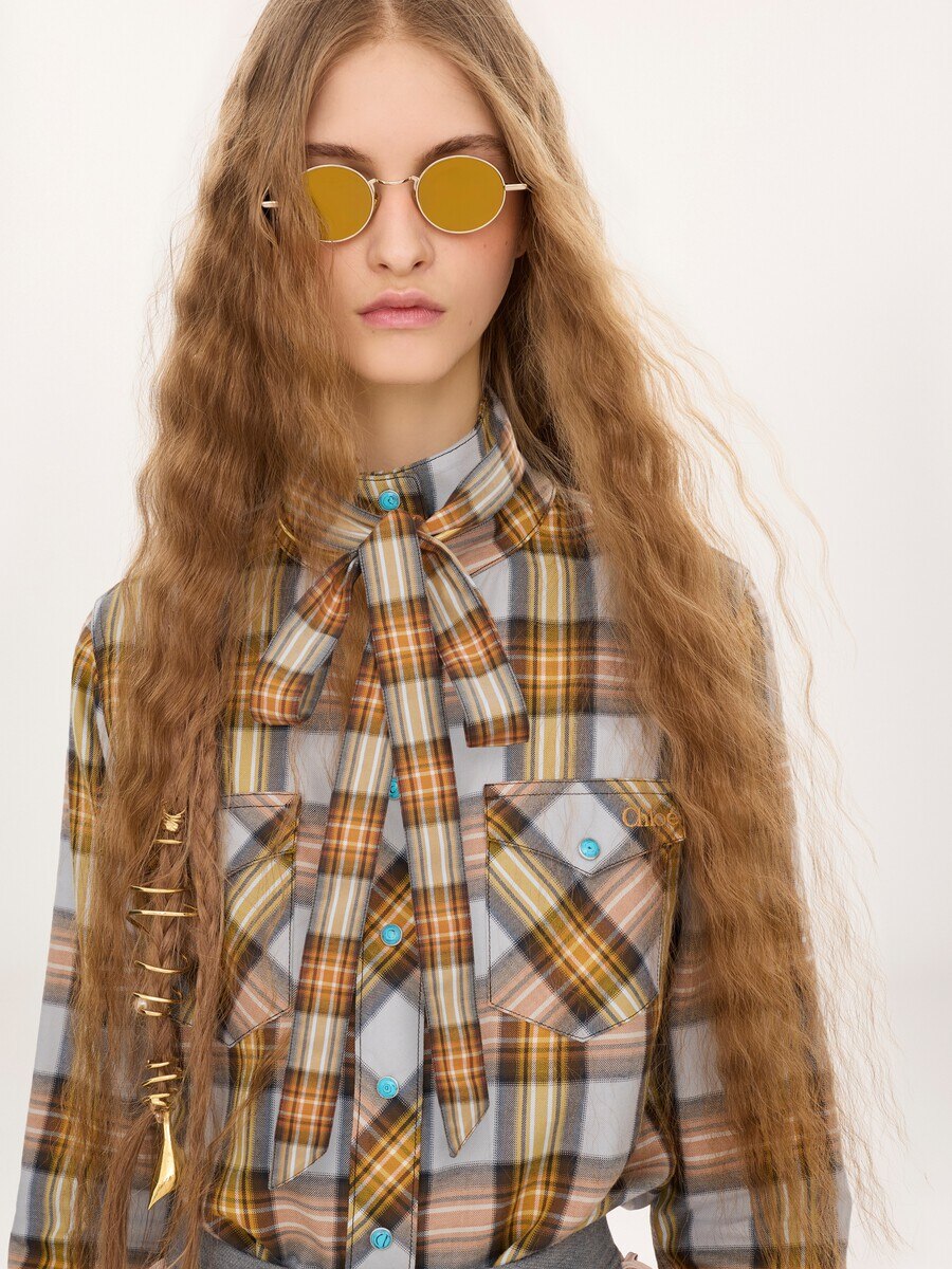Lavalli&egrave;re shirt in check cotton & cupro - 5