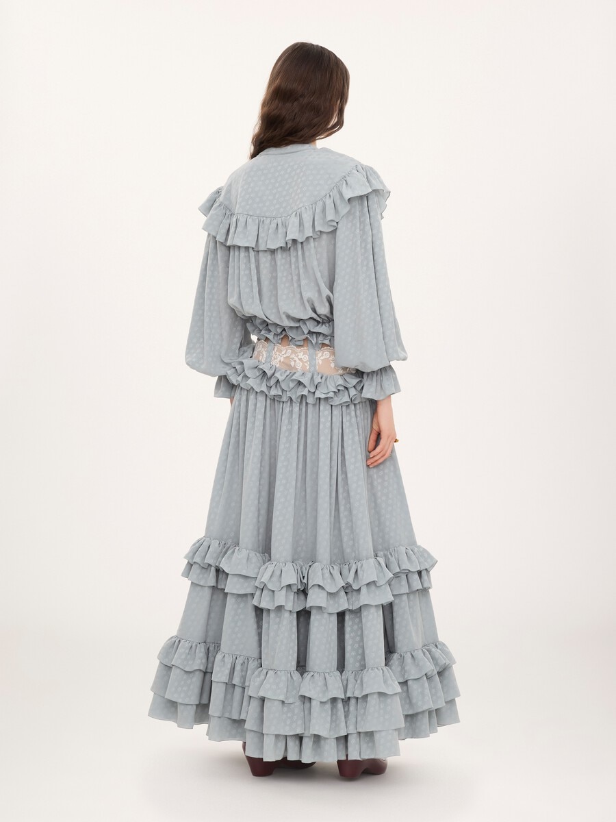 Long cut-out ruffled dress in silk jacquard - 4