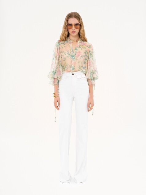 Blouse manches bouffantes en mousseline de soie