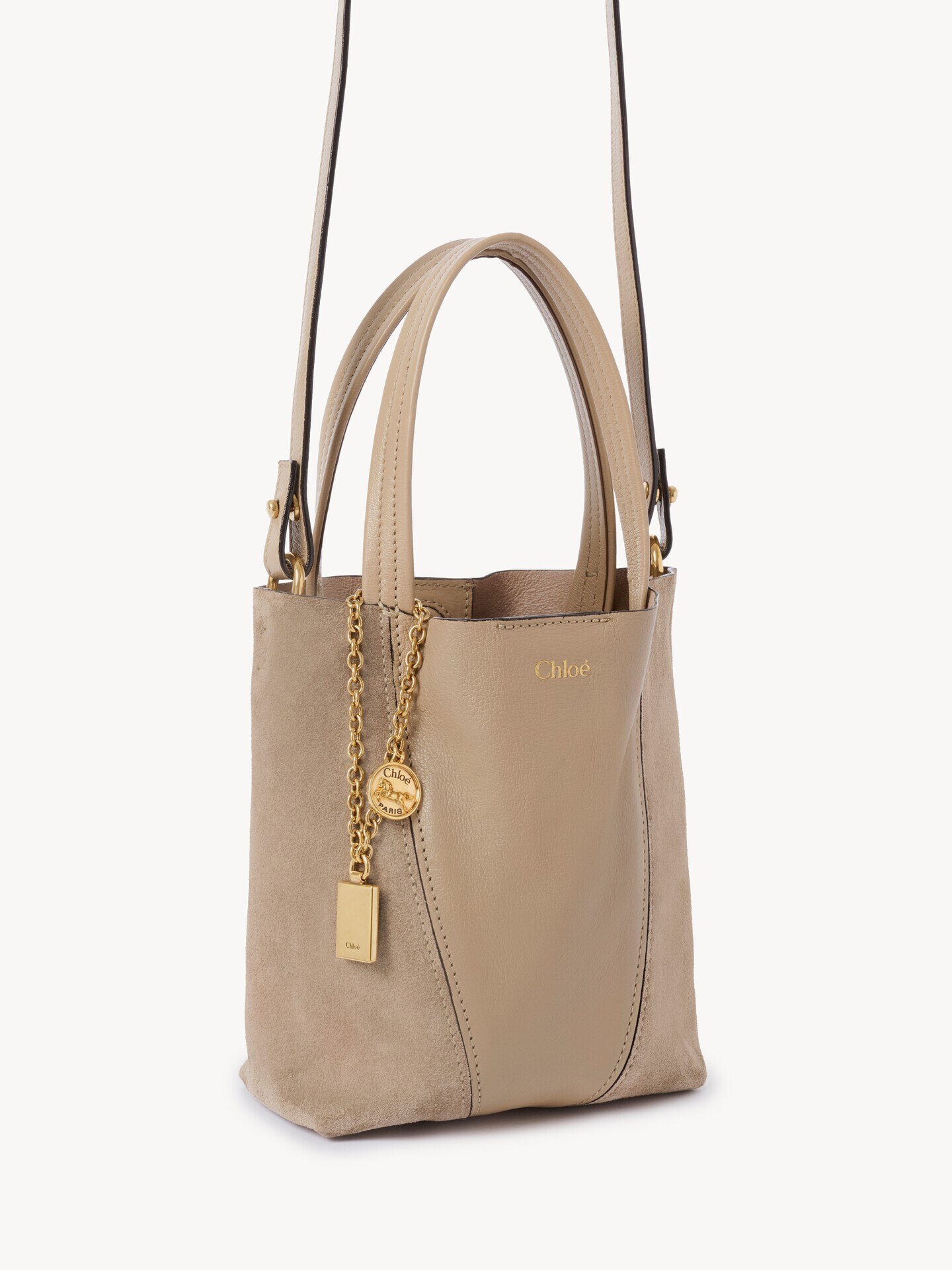 Small Chlo&eacute; Spin tote bag in grained and suede leather - 5.0