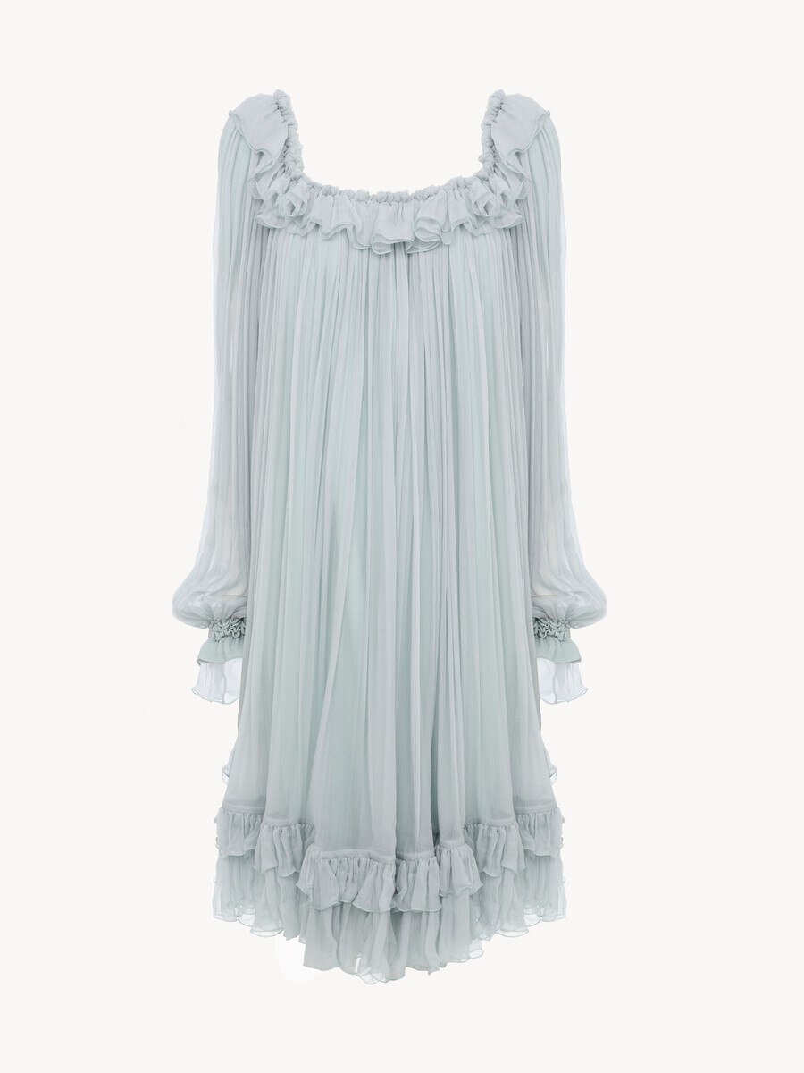 Gathered mini dress in silk mousseline - 2