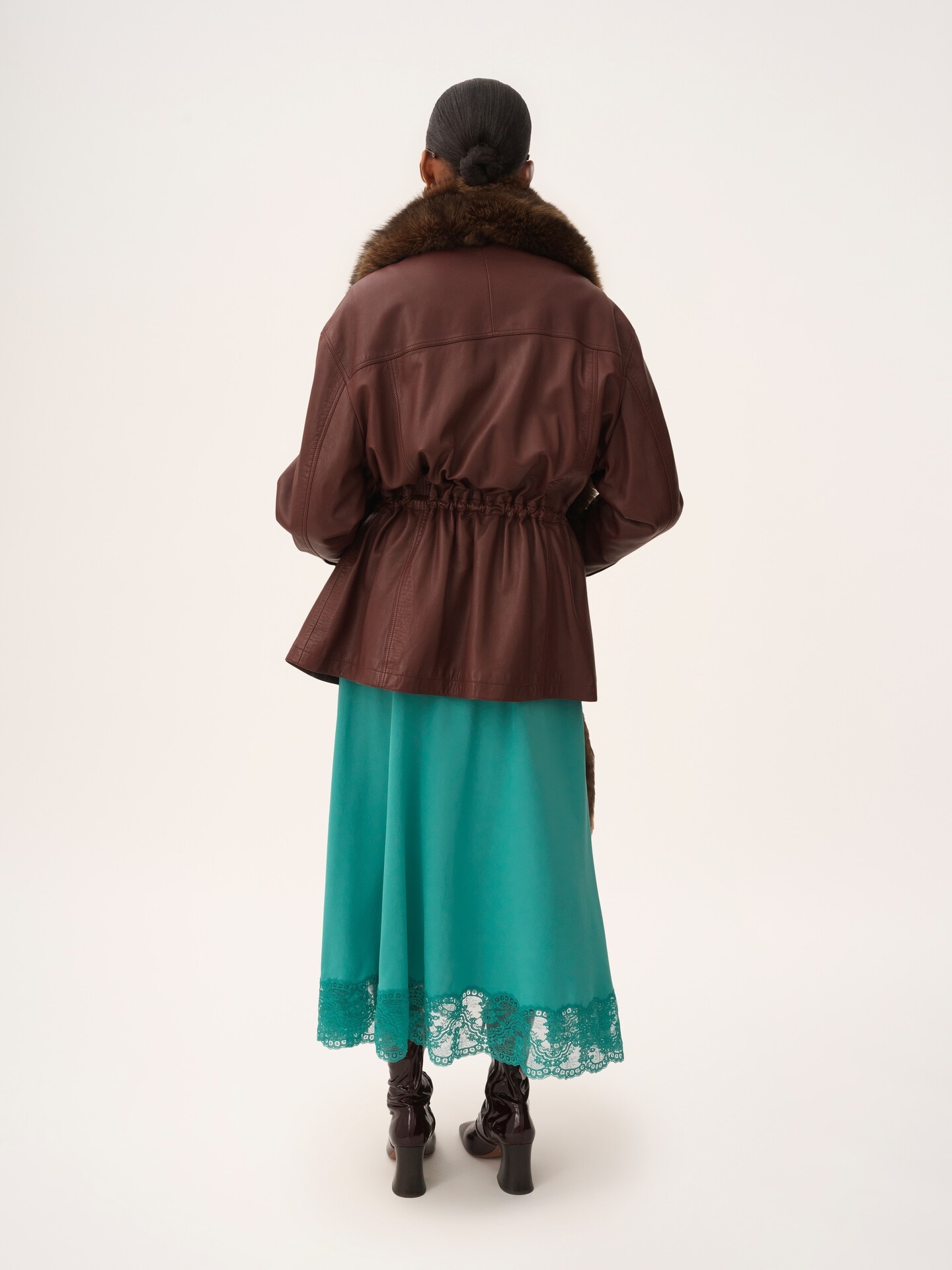 High-neck parka in leather - 5