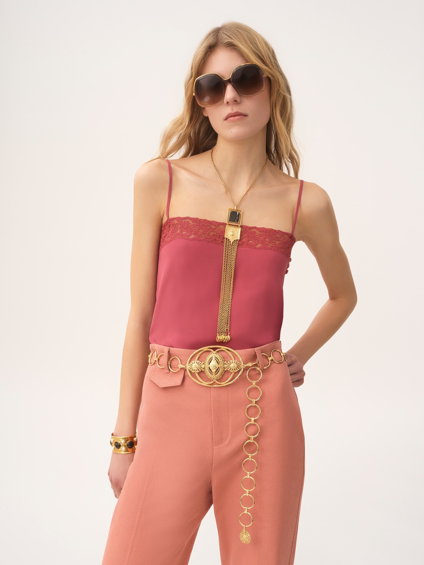 Camisole top in crêpe de chine & lace - 4