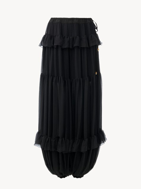 Fluid pleated pants in silk mousseline