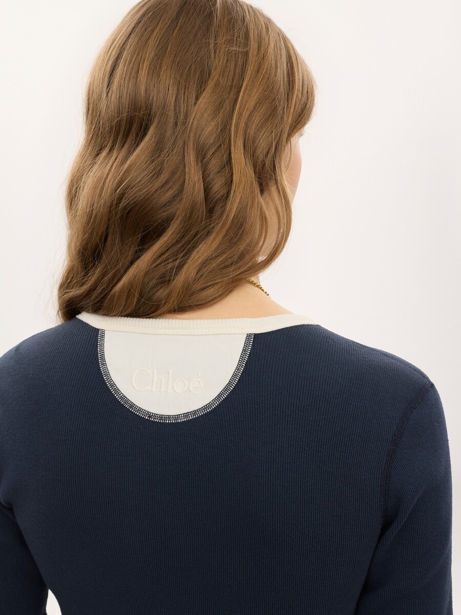 Fitted Henley shirt in cotton jersey - 7