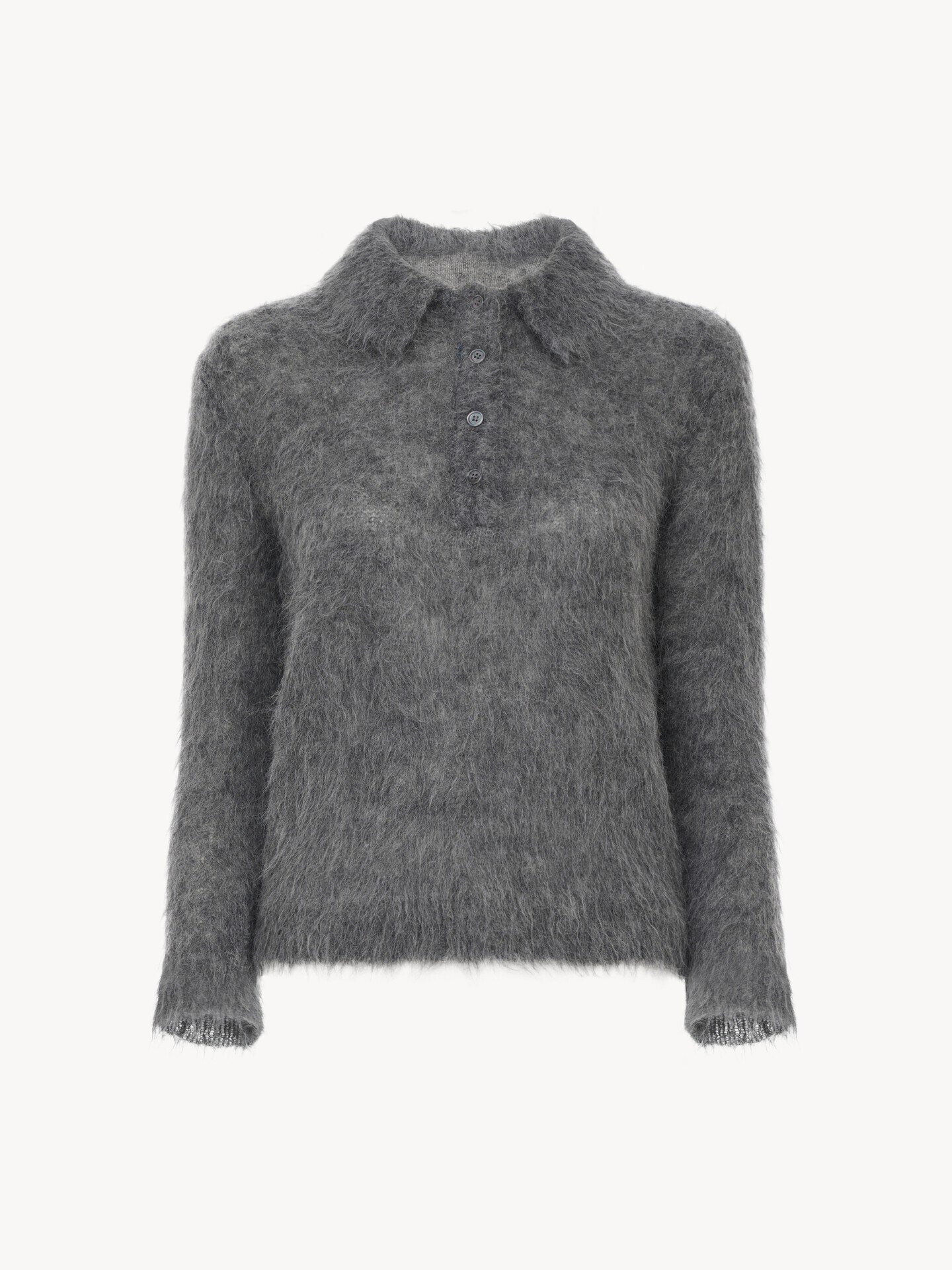 Pull polo en maille de laine alpaga m&eacute;lang&eacute;e  - 2.0