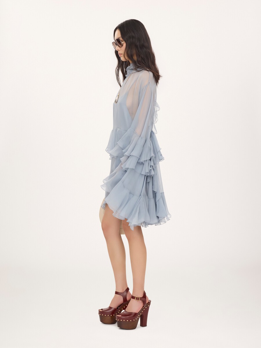 Ruffled mini dress in silk mousseline - 7