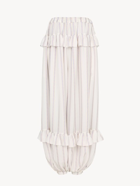 Fluid ruffled pants in silk lurex jacquard