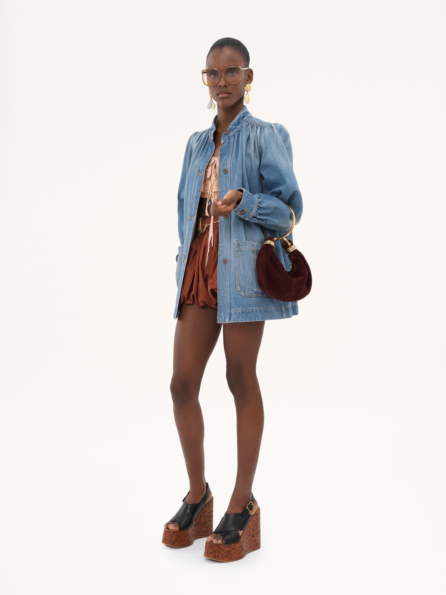 デニム製ハイネック ギャザージャケット - 3