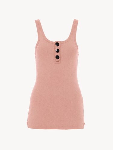Fitted Henley tank top in cotton jersey - 1