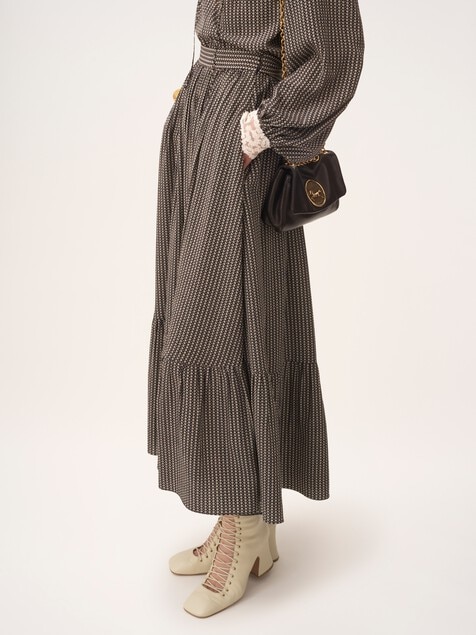 Gathered midi skirt in cr&ecirc;pe de chine