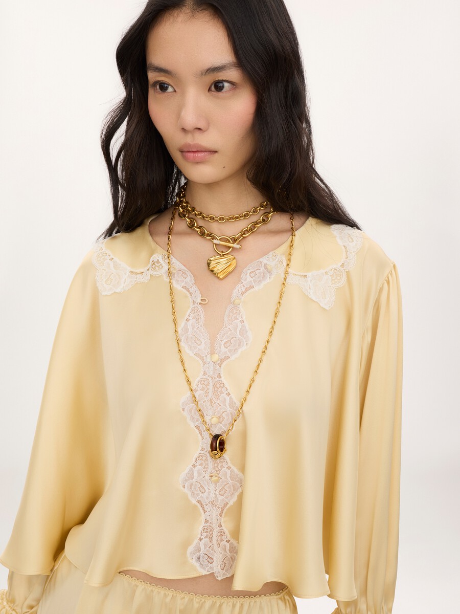 Fluid top in washed silk satin & lace - 5