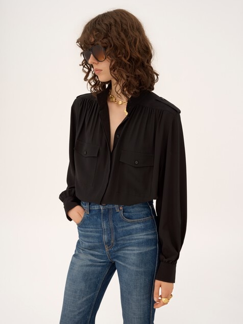 Gathered blouse in cr&ecirc;pe de chine
