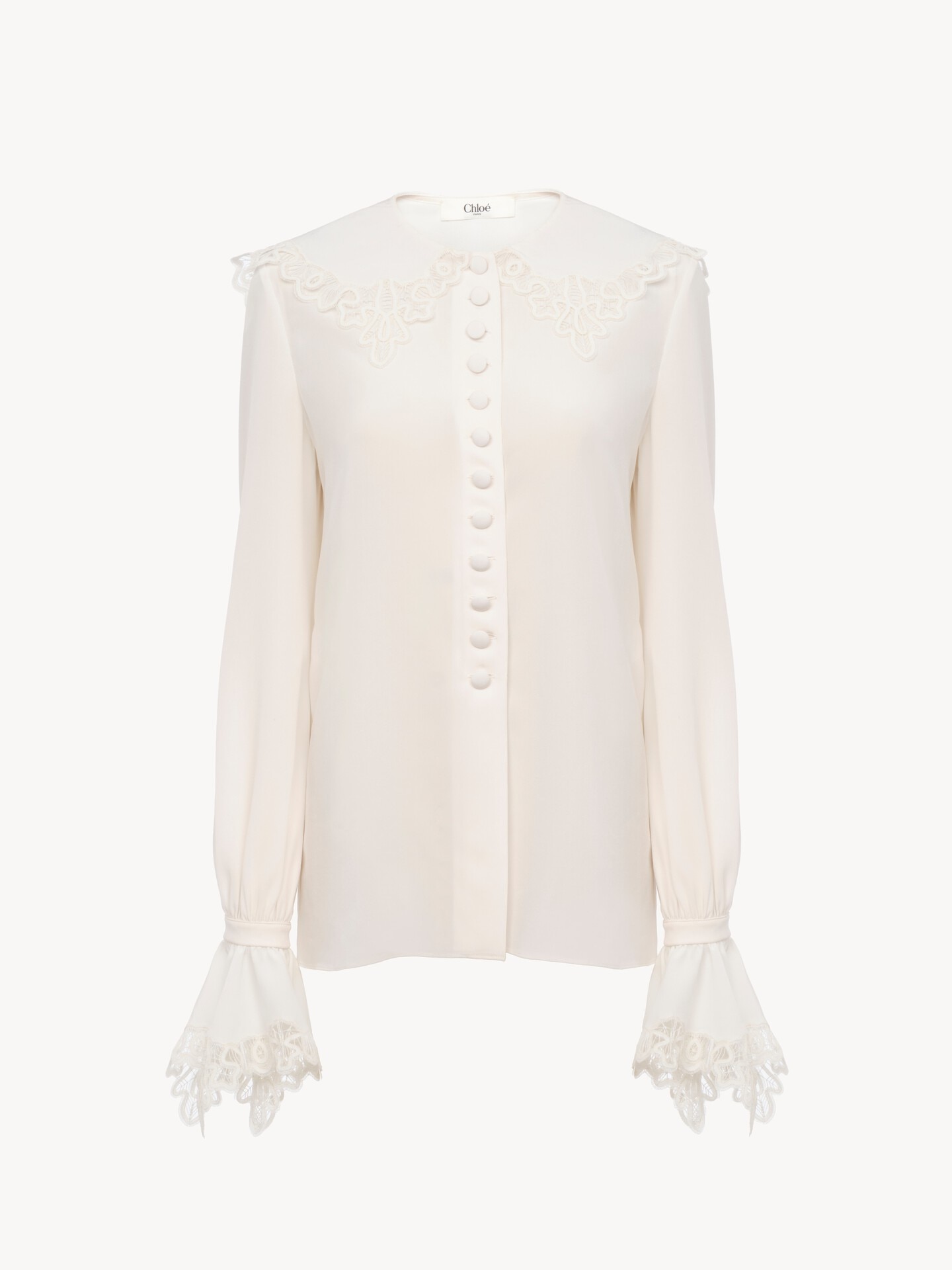 Fluid blouse in cr&ecirc;pe de chine & lace - 2