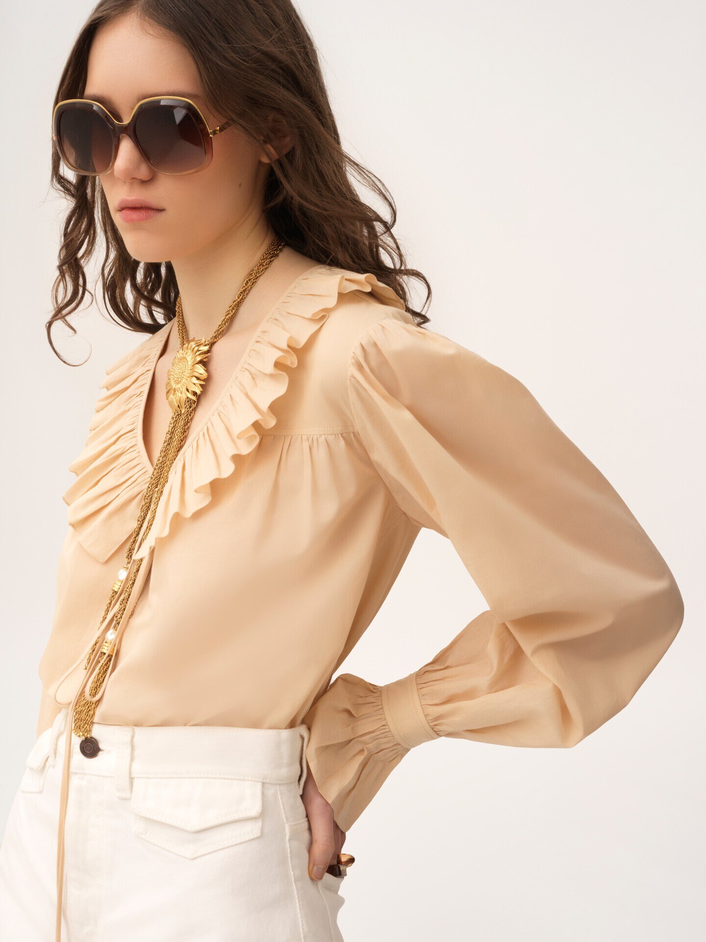 Gathered ruffle top in cotton voile - 6