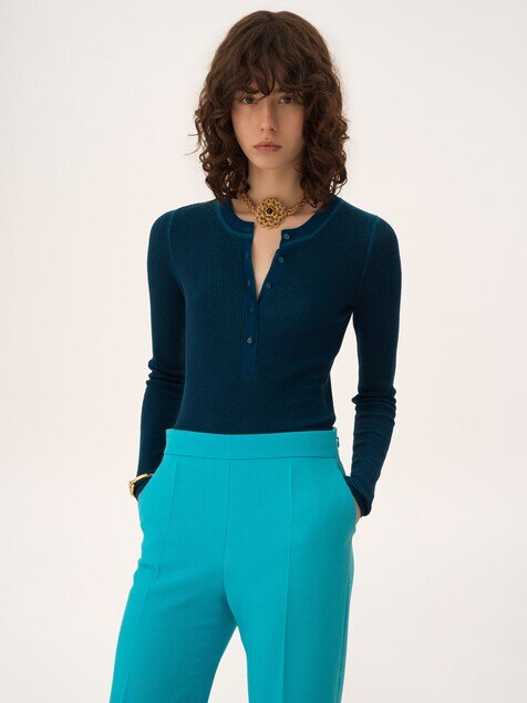 Camisa Henley de punto de lana merina