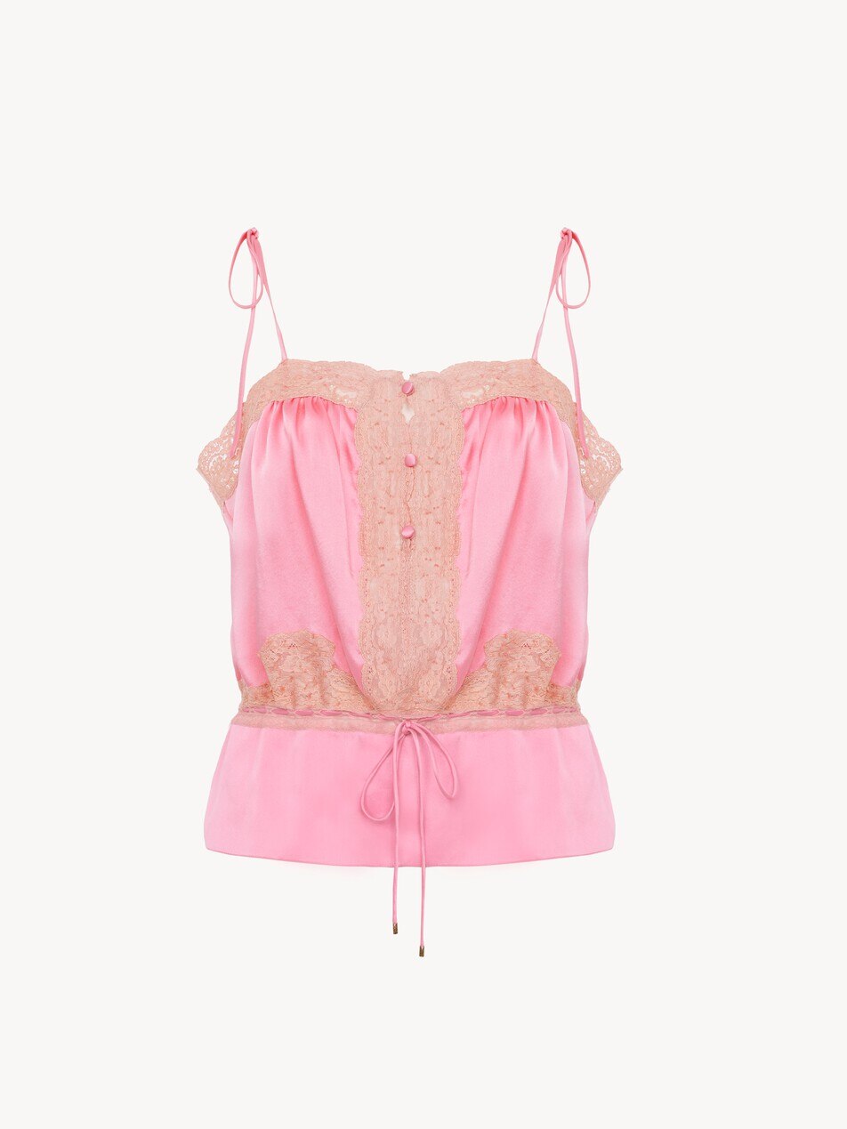 Camisole top in washed silk satin & lace - Packshot