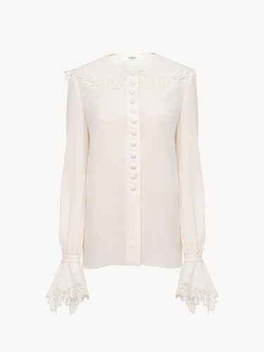 Flie&szlig;ende Bluse aus Cr&ecirc;pe de Chine und Spitze - 2