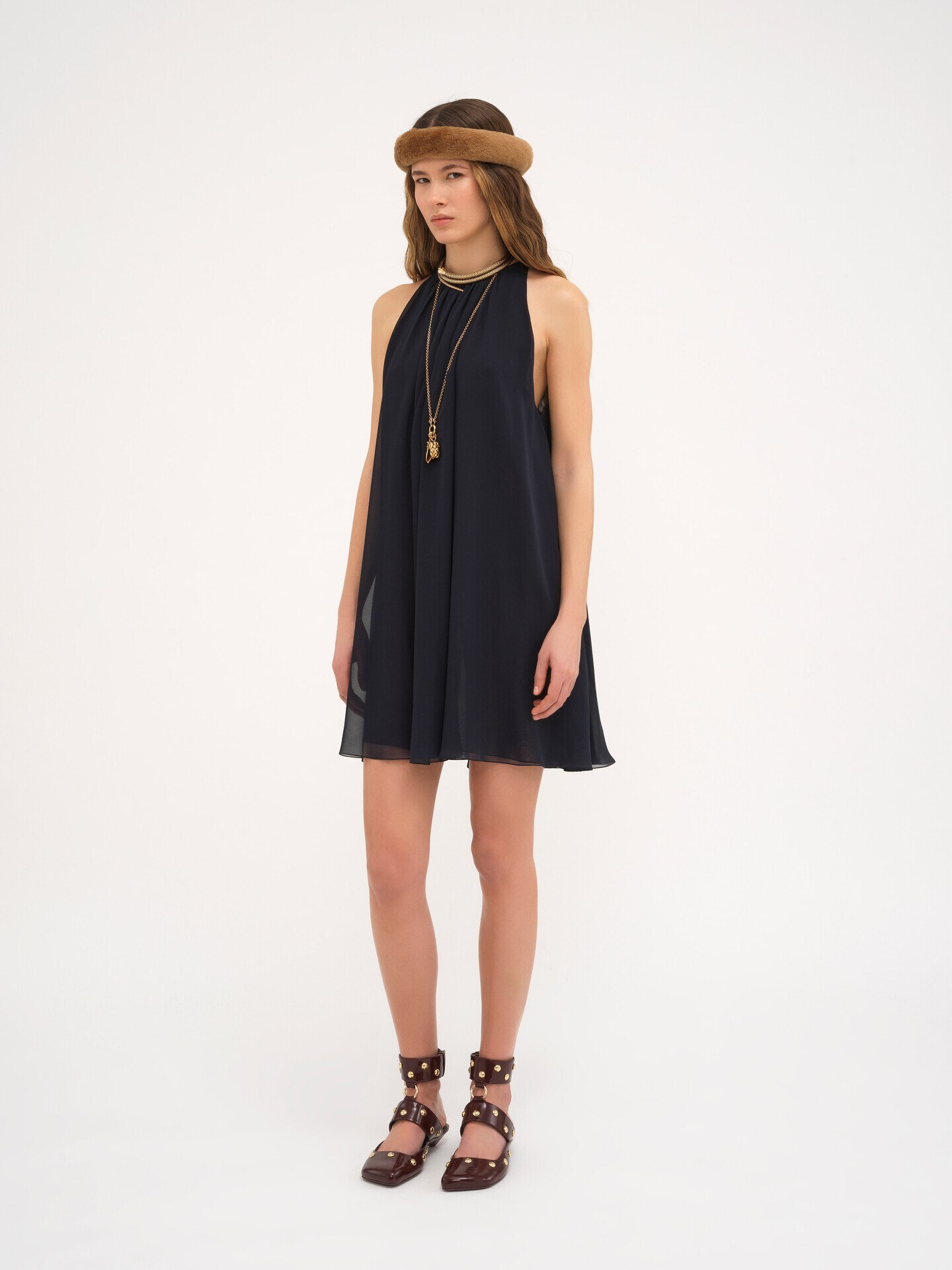 Mini cape dress in silk georgette - 9