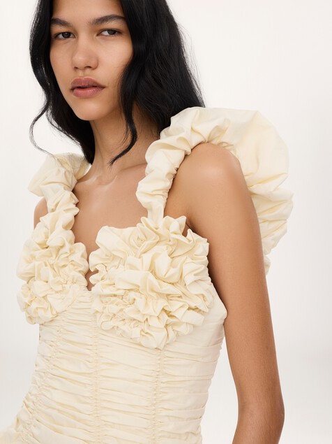 Robe midi sans manches fronc&eacute;e en popeline de coton