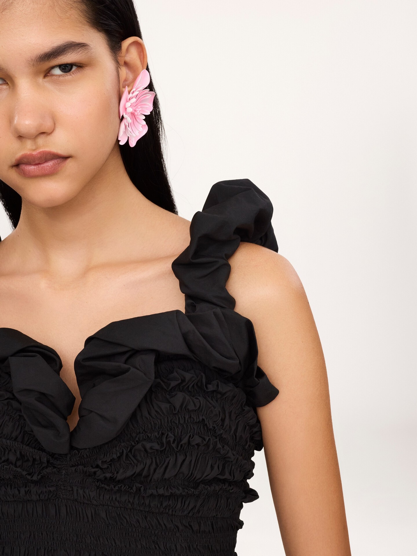 Ruched bustier midi dress in cotton poplin - 6