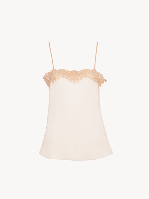 Fitted tank top in embroidered lace