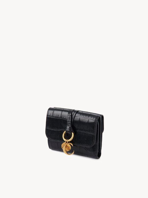 Small Alphabet tri-fold in croco-effect leather