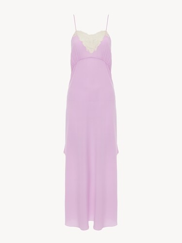 Vestido midi con tirantes finos de crep&eacute; de seda china y encaje - 1