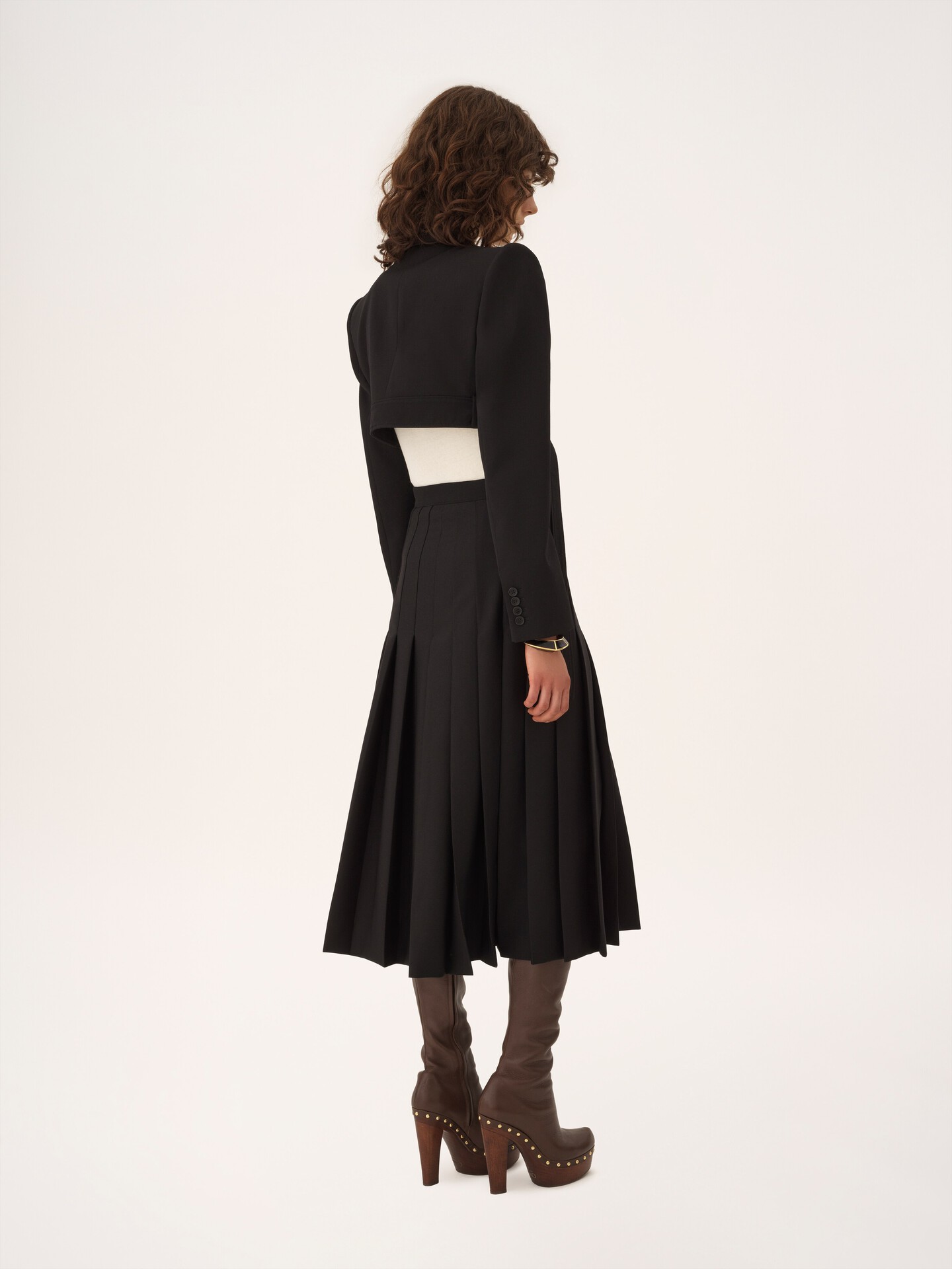 Cropped Spencer jacket in wool grain de poudre - 7