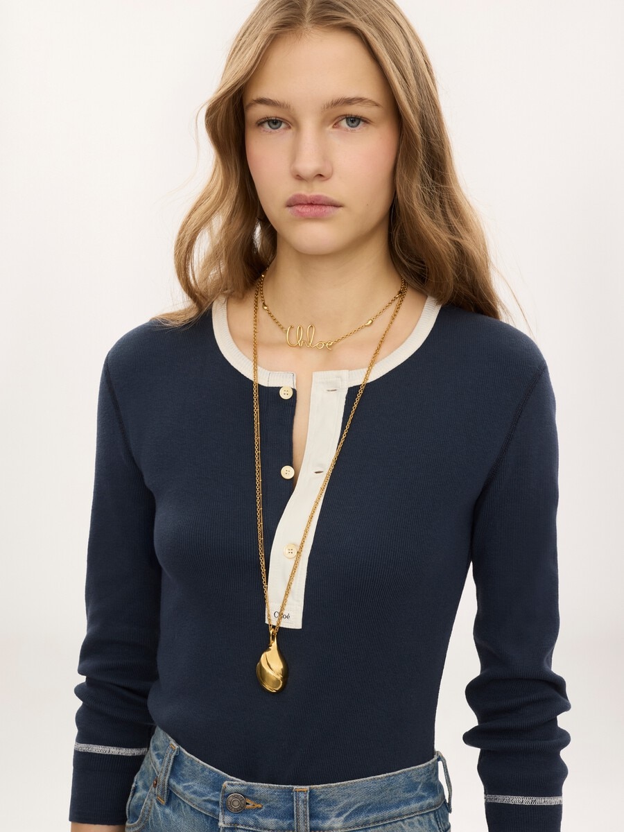 Fitted Henley shirt in cotton jersey - 6